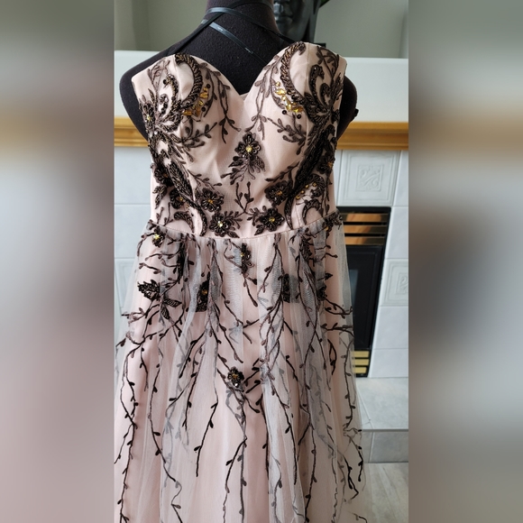 Grad Prom Embroidered & Beaded Gown. Pink w Brown Stunning! - Picture 5 of 11
